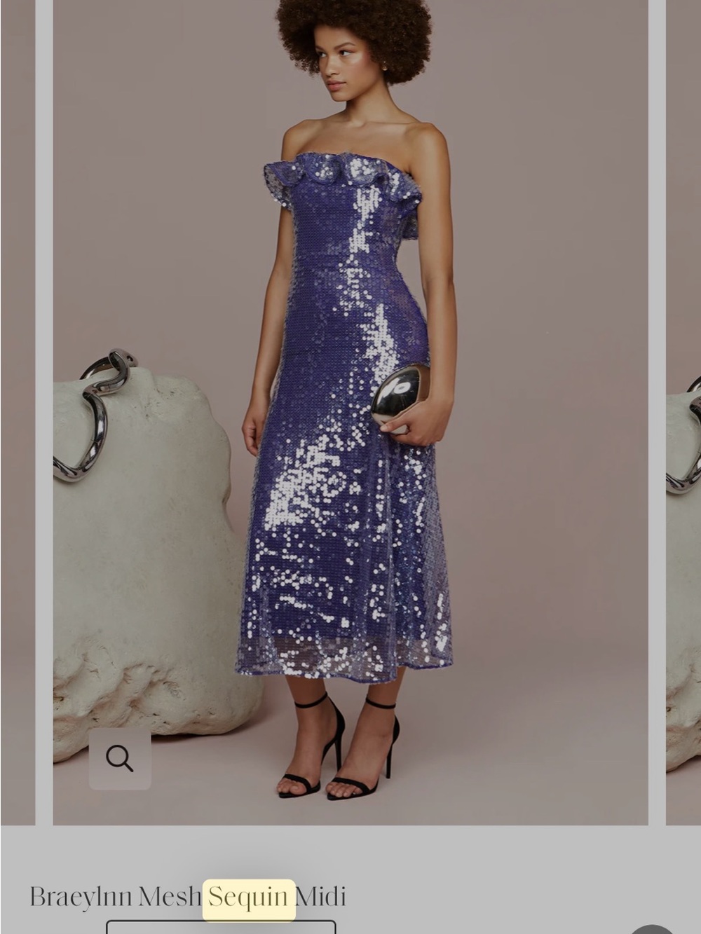 Amur Sequin Strapless Ruffle Midi Dress - Purple